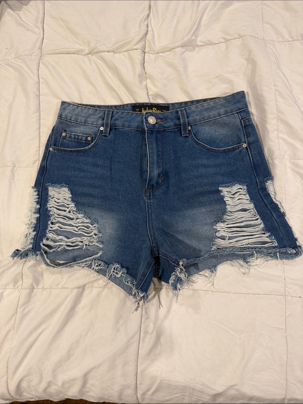 Indigo Rein Distressed Dark Blue Jean Shorts